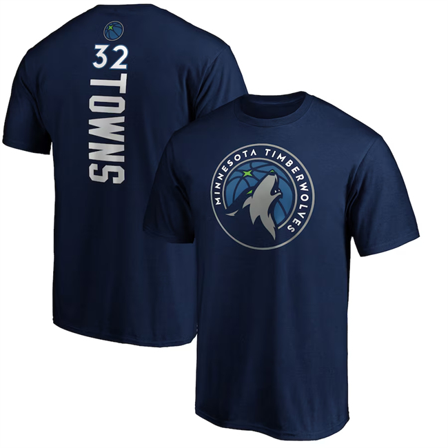 Men's Minnesota Timberwolves #32 Karl-Anthony Towns Navy Name & Number T-Shirt